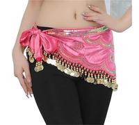 NIUSABOU Falda de Danza del Vientre y pañuelo de Cadera, Pañuelo for Danza del Vientre for Mujer con Monedas Doradas Multicolor(Pink B)
