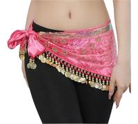NIUSABOU Falda de Danza del Vientre y pañuelo de Cadera, Pañuelo for Danza del Vientre for Mujer con Monedas Doradas Multicolor(Pink)