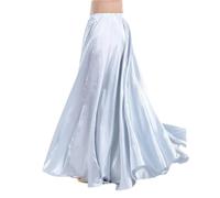 NIUSABOU Falda Larga Tipo Maxi para Danza del Vientre, Falda Flamenca for Danza del Vientre for Mujer, satén, rayón, Multicolor, Cintura de 66-98cm(Silver)