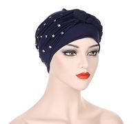 NIUSABOU Sombrero Flexible, Sombrero Turbante for Mujer, hiyab con Trenza de Diamantes, Multicolor(Navy Blue)