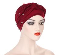 NIUSABOU Sombrero Flexible, Sombrero Turbante for Mujer, hiyab con Trenza de Diamantes, Multicolor(Wine Red)