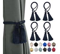 NIUSABOU Sujetadores de Cortina con borlas, Alzapaños de Cortina Trenzados con borlas Doble Cabeza, Multicolor, Paquete 4(Navy)