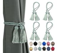 NIUSABOU Sujetadores de Cortina con borlas, Alzapaños de Cortina Trenzados con borlas Doble Cabeza, Multicolor, Paquete 4(Light Blue)