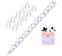 NIUTRENDZ Funda protectora de silicona con estampado de vaca para Apple Pencil de 2ª generación, accesorios de piel con 10 puntas de lápiz Apple (color morado)