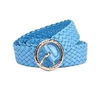NIUXICH Cinturones trenzados de colores brillantes para mujer, hebilla circular dorada, adorno de cintura para mujer, sin agujeros, cinturón informal para vaqueros, Azul claro, 105cm