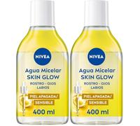 NIVEA Agua Micelar Bifásica Skin Glow - Limpiador Facial - Con 5% Sérum de Vitaminas C y E - Desmaquillador Ojos Rostro y Labios - Energizante - Ilumina - Hidratante - Piel Apagada y Sensible - 400 ml