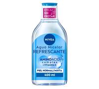 NIVEA Agua micelar Refrescante Piel Normal/Mixta (1 x 400 ml), desmaquillante para limpieza facial con vitamina E, desmaquillador de ojos y rostro