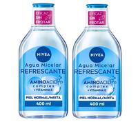 NIVEA Agua micelar Refrescante Piel Normal/Mixta en Pack de 2 (2 x 400 ml), desmaquillante para Limpieza Facial con Vitamina E, desmaquillador de Ojos y Rostro