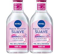 NIVEA Agua micelar Suave para Piel Seca/Sensible (1 x 400 ml), desmaquillante para limpieza facial con aceite de almendras, desmaquillador de ojos y rostro (Paquete de 2)