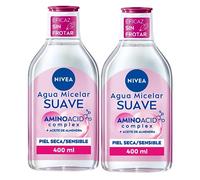 NIVEA Agua micelar Suave para Piel Seca/Sensible en pack de 2 (2 x 400 ml), desmaquillante para limpieza facial con aceite de almendras, desmaquillador de ojos y rostro
