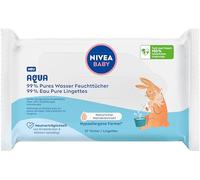 NIVEA Toallitas húmedas Baby Aqua, toallitas húmedas para bebés para limpiar suavemente la piel sensible, toallitas húmedas hipoalergénicas y sin perfume para bebés con 99% de agua (1 x 57 unidades)