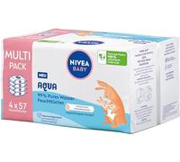 NIVEA Toallitas húmedas Baby Aqua, toallitas húmedas para bebés para limpiar suavemente la piel sensible, toallitas húmedas hipoalergénicas y sin perfume para bebés con 99% de agua (4 x 57 unidades)