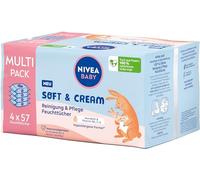 NIVEA Baby Soft & Cream Toallitas húmedas para bebés para una limpieza suave de la piel sensible del bebé, toallitas húmedas hipoalergénicas para bebés con aceite de almendras y vitaminas (4 x 57