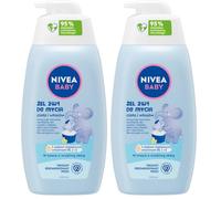 NIVEA BABY Gel 2 en 1 para lavar el cuerpo y el cabello, 500 ml con bomba (Paquete de 2)