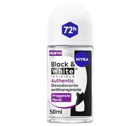 NIVEA Black & White Authentic Desodorante Mujer, Roll-On, pack de 6 x 50 ml | Antitranspirante, 72h, Anti-Manchas y Anti-Residuos, Tecnología Dual Shield, 0% Alcohol, Invisible, Fragancia Refrescante
