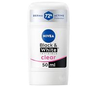 NIVEA Black & White Invisible Clear - Desodorante Antitranspirante para Hombre - 72h Protección contra el Sudor - 0% Alcohol - Tecnología Antimanchas Patentada - Todo tipo de Piel - Stick 5 x 50 ml
