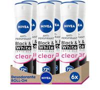NIVEA Black & White Invisible Original Spray en pack de 6 (6 x 200 ml), desodorante antimanchas de cuidado femenino, para proteger la piel y la ropa
