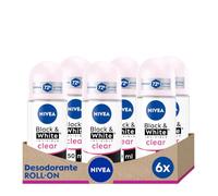NIVEA Black & White Invisible Original Roll-on en pack de 6 (6 x 50 ml), antitranspirante para una piel suave con fragancia, desodorante roll on para proteger la ropa