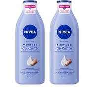NIVEA Body Milk Manteca de Karité (1 x 400 ml), leche corporal que hidrata durante 72 h, crema hidratante corporal con ácido hialurónico, para piel seca (Paquete de 2)