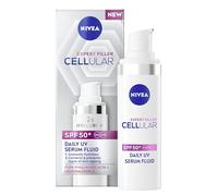NIVEA Cellular Expert Filler Daily UV Serum Fluid SPF 50+ (30ml), crema hidratante antienvejecimiento con protección solar y ácido hialurónico, crema solar facial para suavizar líneas finas y arrugas