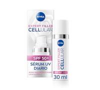 NIVEA Cellular Expert Filler - Sérum Fluido UV Diario - Protección Solar SPF 50+ - Con Ácido Hialurónico y Licocalcón A - Protege e Hidrata - Antiedad - Base de Maquillaje - Todo Tipo de Piel - 30 ml