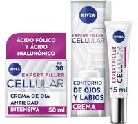 NIVEA Cellular Expert Filler - Set Crema de Día FP30 50 ml y Contorno de Ojos y Labios 15 ml - Antiarrugas - Efecto Rellenador 24h - Antiedad - Con Ácido Hialurónico y Ácido Fólico - Todo Tipo de Piel