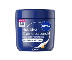 NIVEA Crema Corporal Nutritiva con 3x Efecto Hidratante, Tarro, 400 ml | Ligera, Con Aceite de Almendras y 3x Más Ácido Hialurónico, 72h Hidratación Profunda, Piel Seca, Rápida Absorción, Uso Diario