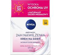 NIVEA Crema de día nutritiva 24H, aceite de almendra natural, hidratación intensiva y SPF 30-50 ml