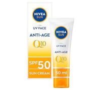 NIVEA Crema solar facial UV Face SPF50 Q10 antiedad con 0% de residuos blancos (50 ml), crema solar facial Q10, crema antiedad con SPF50, el embalaje puede variar