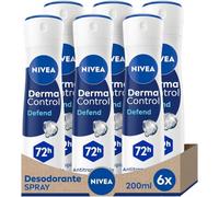 NIVEA Derma Control Defend - Desodorante Antitranspirante para Mujer - 72h Protección contra el Sudor - Con Ácido Hialurónico y Provitamina B5 - No Irrita las Axilas - Piel normal - Spray 6 x 200 ml