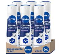 NIVEA Derma Control Restore - Desodorante Antitranspirante para Mujer - 72h Protección contra el Sudor - Con Ácido Hialurónico y Vitamina E - No Irrita las Axilas - Pieles Sensibles - Spray 6 x 200 ml