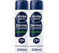NIVEA Derma Control Sensitive - Desodorante Antitranspirante para Hombre - 72h de Protección contra el Sudor - Ácido Hialurónico y Vitamina E - No Irrita las Axilas - Pieles Sensibles - Spray 250 ml