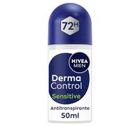 NIVEA Derma Control Sensitive - Desodorante Antitranspirante para Hombre - 72h de Protección contra el Sudor - Ácido Hialurónico y Vitamina E - No Irrita las Axilas - Pieles Sensibles - Roll-on 50 ml