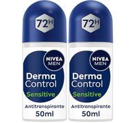 NIVEA Derma Control Sensitive - Desodorante Antitranspirante para Hombre - 72h de Protección contra el Sudor - Ácido Hialurónico y Vitamina E - No Irrita las Axilas - Pieles Sensibles - Roll-on 50 ml