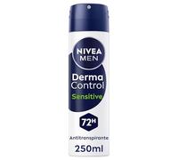 NIVEA Derma Control Sensitive - Desodorante Antitranspirante para Hombre - 72h de Protección contra el Sudor - Ácido Hialurónico y Vitamina E - No Irrita las Axilas - Pieles Sensibles - Spray 250 ml
