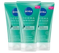Nivea Derma Skin Clear Scrub Facial Anti-Inmfección Fórmula Vegana con Ácido Salicílico y Niacinamida con Efecto Limpiador, Exfoliante, Regenerador Antiespinillas y puntos negros, 3 botellas de 150 ml