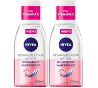 NIVEA Desmaquillador de Ojos Iluminador Waterproof (1 x 125 ml), desmaquillante para contorno de ojos resistente al agua, limpiador facial energizante de fórmula bifásica con Vitamina C (Paquete de 2)