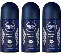NIVEA Desodorante antitranspirante para hombre Protect & Care Roll-On 3 x 50 ml con 0% alcohol Desodorante Roll-On con NIVEA Men Care Complex regula la transpiración durante 48 horas