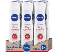 NIVEA Dry Comfort Spray en pack de 6 (6 x 200 ml), desodorante antitranspirante con protección 72 horas, spray desodorante de cuidado femenino testado en la vida real