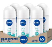NIVEA Dry Comfort Fresh Roll-on pack de 6 (6 x 50 ml), desodorante antitranspirante con protección 72 h, desodorante roll-on de cuidado femenino testado en la vida real