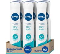NIVEA Dry Comfort Fresh Spray pack de 6 (6 x 200 ml), desodorante antitranspirante con protección 72 h, desodorante en spray de cuidado femenino testado en la vida real, El embalaje puede variar