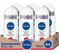 NIVEA Dry Comfort Roll-on en pack de 6 (6 x 50 ml), desodorante antitranspirante con protección 72 horas, desodorante roll on de cuidado femenino testado en la vida real