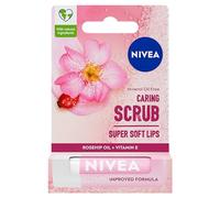NIVEA Exfoliante labial 2 en 1 (4,8 g), bálsamo labial con aceite de rosa mosqueta y vitamina E, exfolia suavemente para labios súper suaves, cuidado intensivo de los labios, sin necesidad de limpiar
