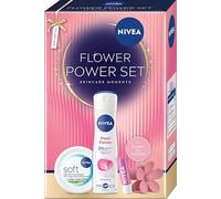 NIVEA Flower Power Set Set de Aseo de Regalo para Mujer - Desodorante, Crema, Lápiz Labial y Pinza para el Cabello