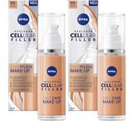 NIVEA Hyaluron Cellular Filler 3 en 1 - Maquillaje de cuidado, oscuro (30 ml), base hidratante con hialurón facial para una tez más uniforme (Paquete de 2)