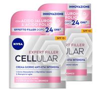 Nivea Hyaluron Cellular Filler - Crema de día antiedad reafirmante, hidratante, fórmula antiarrugas SPF15 con ácido hialurónico y ácido fólico, efecto intensivo - 2 dosis de 50 ml