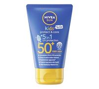NIVEA Sun Kids Protect & Care To Go SPF 50+ Loción (50 ml), crema solar hidratante para niños que protege la piel sensible al instante de las quemaduras solares y los daños UV a largo plazo, rápida