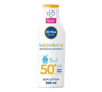 Nivea - Kids protect and sensitive, loción solar con, factor de protección solar 50+ muy alta, 200 ml