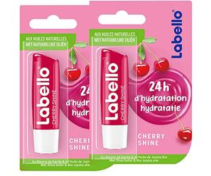 Nivea Labello Cherry Shine (2 x 5,5 ml) bálsamo de labios enriquecido con aceites naturales y pigmentos brillantes, cuidado de los labios hidratación de larga duración durante 24 horas