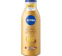 NIVEA Loción corporal Q10 reafirmante + bronceadora, cuidado para un bronceado suave con aroma fresco de verano, cuidado de la piel antiedad con Q10 para una piel más firme en 10 días (200 ml)